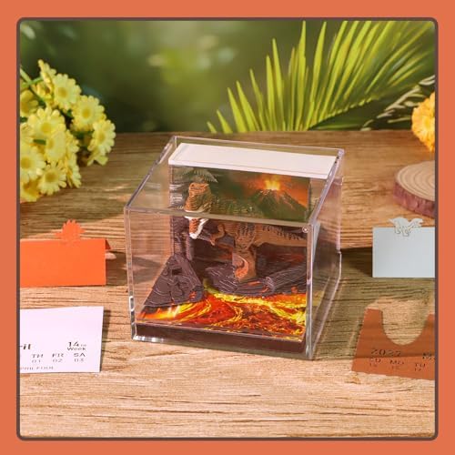 3D Calendar 2027,Time Piece Calendar 2027,Cute Dinosaur 3D Art Notepad Calendars,3D Memo Pad,Tear Away Calendars,Christmas Gift,New Year Gift,paper sculpture calendar (Flaming T-Rex) - Image 3
