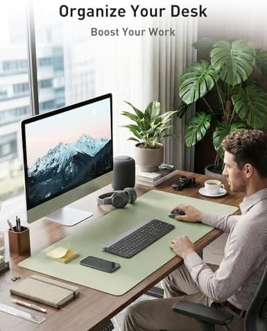 Aothia Faux Leather Desk Mat - Non-Slip PU Leather Desk Blotter, Waterproof Writing Surface, Large Desk Pad for Office & Home (Grass Green, 55" x 24") - Image 3