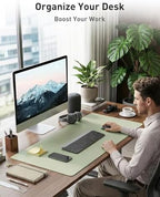 Aothia Faux Leather Desk Mat - Non-Slip PU Leather Desk Blotter, Waterproof Writing Surface, Large Desk Pad for Office & Home (Grass Green, 55" x 17") - Image 3