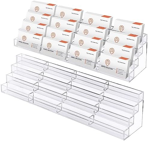 Hoteam Acrylic Business Card Holder for Desk Multiple 16 Slot 4 Tier Large Business Card Organizer Display Rack Clear Plastic Holder Stand for Home(2 Pcs) by Hoteam