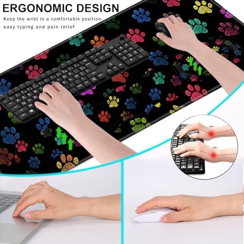 Keyboard Wrist Rest and Mouse Pad with Wrist Support Set Ergonomic Coaster,Memory Foam,Easy Typing Pain Relief,Large XL Desk Mat 31.5"x 11.8",Colorful Paw Prints - Image 6