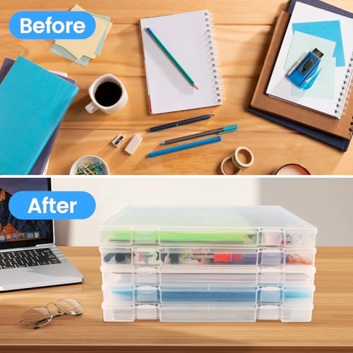 OUPSAUI 12x12'' Scrapbook Paper Storage, 5 Pack Board Game Storages, Stackable Paper Storage for Magazine, Art Supplies, Files, Photo, Vinyls, Crafts - Image 5
