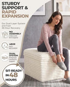 23.6in Pouf Ottoman, Corduroy Footstool Foot Rest Seating, Beige - Image 6