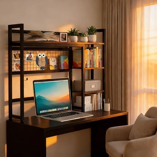 IBVIVIC Desktop Shelf, 32.3'' Desktop Organizer Shelf for Computer Monitor, 4 Tier Hutch Storage Rack for Home Office Dorm, Rustic Brown - Image 2