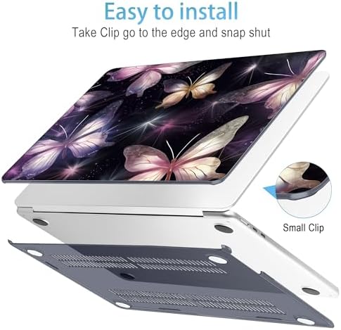 Mektron for 2026/2025/2024/2023 MacBook Air 15 INCH M5 A3448 /M4 A3241 /M3 A3114 /M2 A2941 Case, Printed Plastic Hard Shell Cover with 15.3" Liquid Retina Display Touch ID, Glittering Butterfly - Image 5