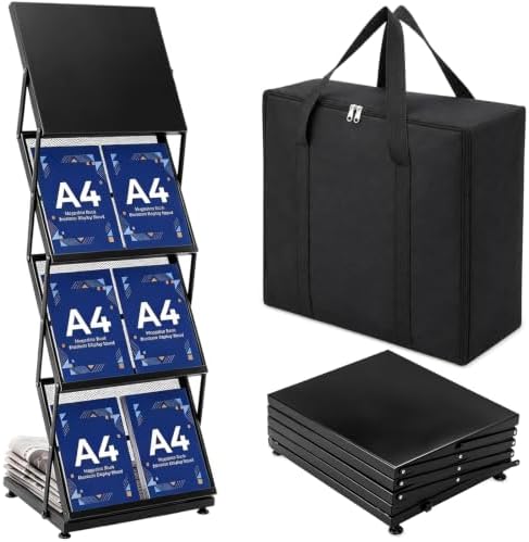 AmazingSpark Brochure Display Stand Foldable Magazine Rack Portable Double A4 Size Literature Brochure Holder Magazine Rack Metal 10 Pockets with Carrying Bag for Trade Show Exhibition Office (4-tier) by Unknown