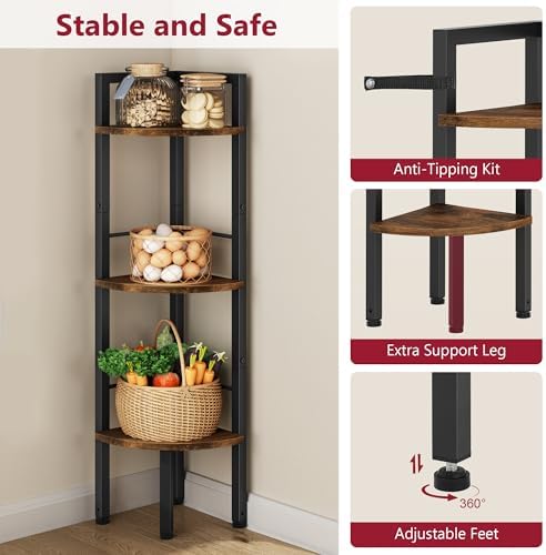 Tajsoon Corner Shelf Stand 3 Tier 39.5" with Metal Frame, Rustic Brown - Image 5