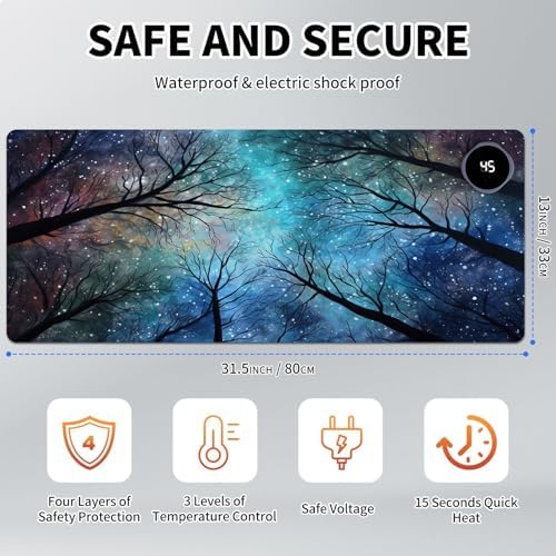 Heated Mouse Pad Hand Warmer, Warm Desk Pad Mousepad Desk Mat with 3 Levels Heating and Auto Shut Down 31.5 x 13 inch PU Leather Warmer Keyboard Mat for Gaming Laptop Office Home, Galaxy Art Forest - Image 2