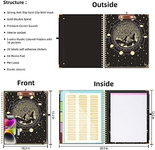 Ospelelf Clipboard with Storage 8.5 X 11，Padfolio Organizer, Spiral Portfolio Letter Size with Notepad, Pen Holder, 5 Extra Folder Divider Pages, Elastic Closure Nurse Office Essentials (Moon) - Image 2