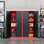 Fesbos Metal Storage Cabinet-72” Tall Steel File Cabinets with Lockable Doors and Adjustable Shelves-Black&Red Steel Storage Cabinet for Kitchen, Office, Garage - Image 2