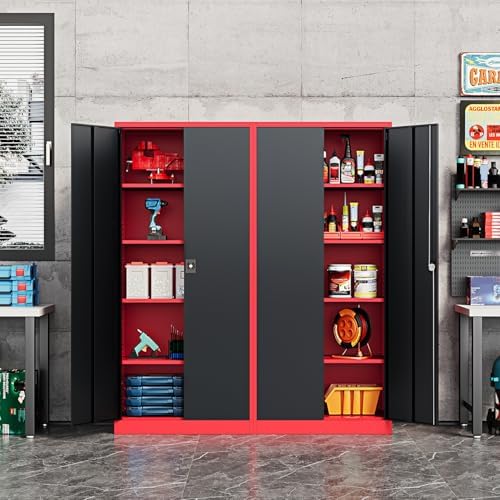 Fesbos Metal Storage Cabinet-72” Tall Steel File Cabinets with Lockable Doors and Adjustable Shelves-Black&Red Steel Storage Cabinet for Kitchen, Office, Garage - Image 2