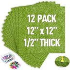 AKTOP Cork Bulletin Board 12x12, 1/2" Thick Felt Cork Board Tiles 12 Pack, Small Square Pin Board for Wall, Self Adhesive Corkboards with 120 Push Pin Wood Clips for School, Home & Office, Green by Buynow