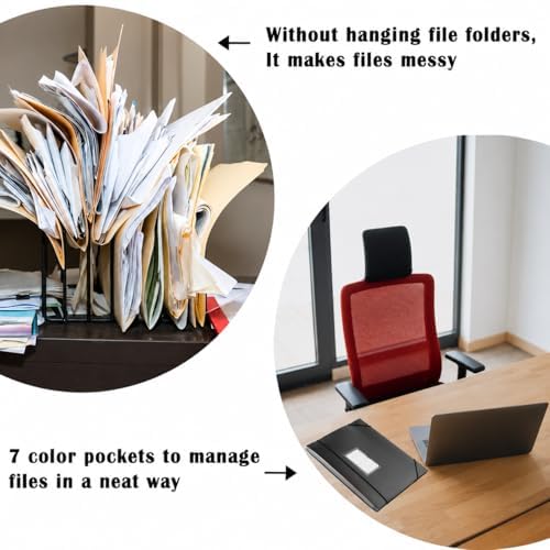 7-Pockets Hanging File Folder with Retractable Hooks for Filing Cabinet, Letter Size Expandable Accordion File Organizer with Elastic Band for File Frame or On-The-Go Use (3 Pack) - Image 5