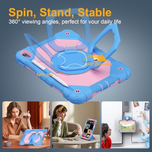 Case for iPad (A16) 11th/10th Generation 11/10.9 Inch 2025/2022, Ubearkk for iPad a16 case with Screen Protector, 360 Degree Rotating Stand Shoulder Strap Pencil Holder,Blue Pink - Image 4