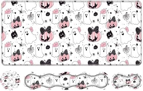 Keyboard Wrist Rest Set,Memory Foam Wrist Support Mouse Pad,31.5"x11.8" Desk Mat for Comfortable Typing & Pain Relief,Non-Slip Base for Office & Home Use - Cute Ghost Skull Pumpkin by Unknown