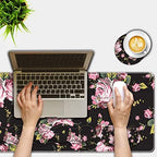 Mouse Pad Set,(31.5×11.8 in) Desk Pad + Keyboard Wrist Rest Support + Mouse Wrist Rest + Coaster for Office,Home,Computer,Laptop - 4 Rose Flower - Image 2