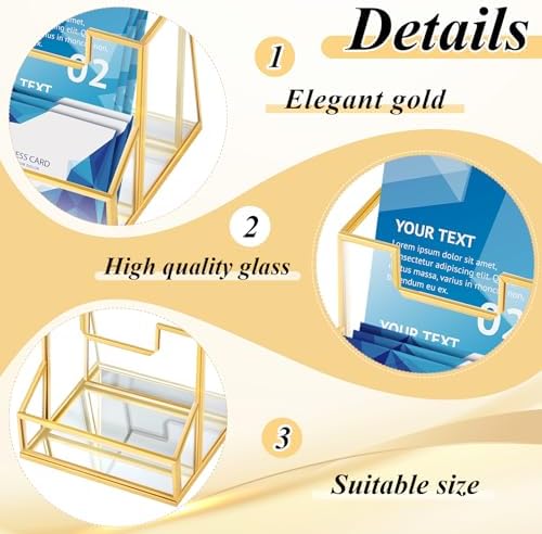 Fuyoooo 2 Pcs 4 Inches Gold Glass Brochure Holder Countertop Literature Trifold Pamphlet Stand with Business Name Card Holder Flyer Brochure Display for Magazine, Booklets, Menu, Journals Display - Image 4