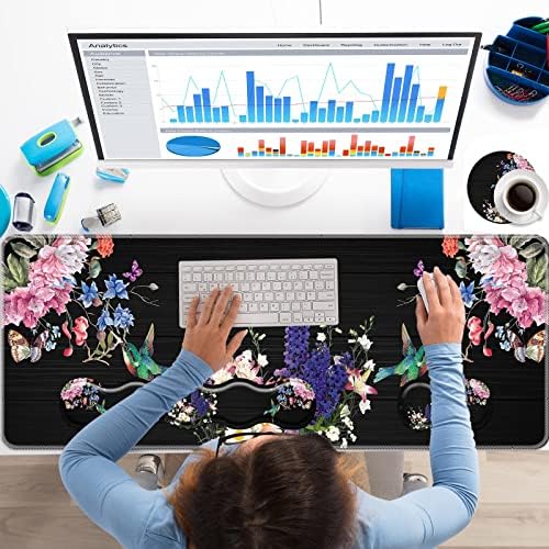 Keyboard Wrist Rest+Mouse Wrist Pad+Desk Pad Set,Memory Foam Ergonomic Easy Typing Pain Relief for Computer Laptop Office Home - Hummingbird and Flower - Image 2