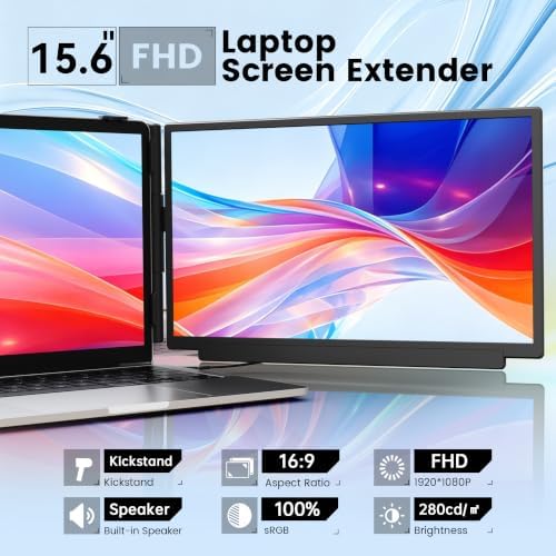 domyfan Laptop Screen Extender 15.6“ FHD 1080P IPS Portable Monitor, USB-C Plug and Play Dual Screen with 100% sRGB Color Accuracy, for Windows Mac Android Chrome Laptops 13” to 17“ - Image 2