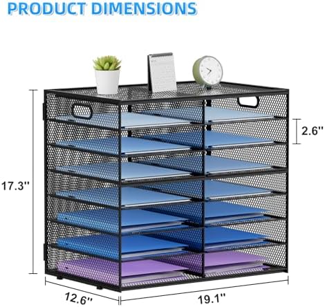 Lavatino 14 Compartments Paper Organizer for Desk, Mesh Literature Organizer, Mail File Sorter Tray with Handle, Desktop Mailbox for Office Classroom Home, Black - Image 4