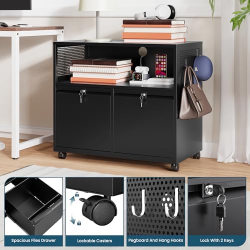 MIIIKO File Cabinet with Storage 2 Drawers, Rolling File Cabinet for Home Office, Metal Black 2 Drawers Storage with Shelf, for Printer, Letter A4 File Organizer - Image 4