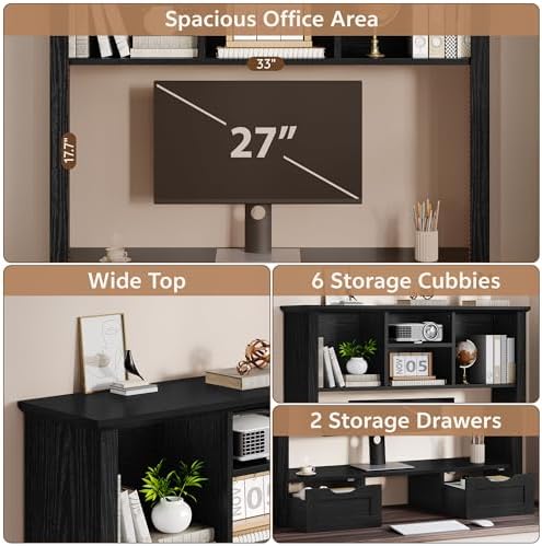 Desk Shelf with Computer Monitor Stand, 37.4''W Desktop Bookshelf - Image 3