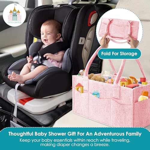 Cute Castle 2 Pack Diaper Caddy Organizer - Portable Baby Caddy Organizer with Handle, Nursery Storage Bin and Car Organizer for Girls, Boys - Baby Gift Basket - Pink, Large - Image 6