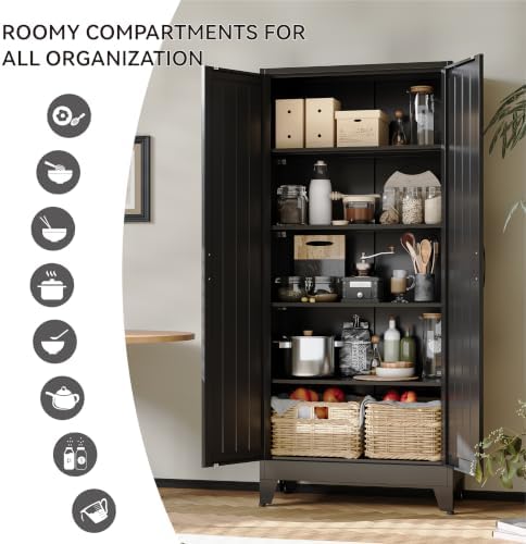 COFaR 71" Black Metal Storage Cabinet for Office, Garage and Utility Room - Image 6