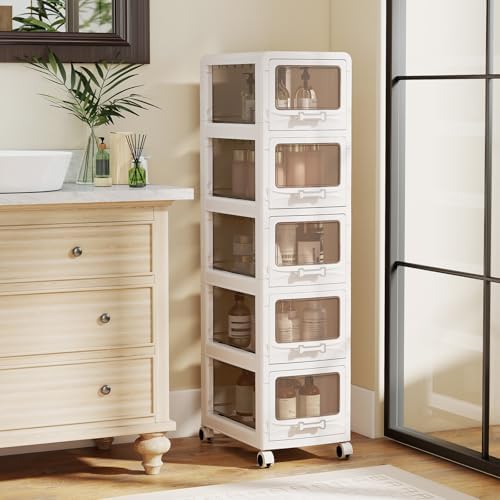 Giantex 5-Tier Rolling Storage Cart, Utility Cart with 5 Drawers & Lockable Wheels for School Art Craft Supplies, Plastic Organizer and Storage for Kitchen, Bedroom and Home Office - Image 2