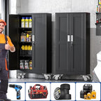 GAIOUS Metal Garage Storage Cabinet with Lock, 61” Tall Lockable File Cabinet with Wheels, Steel Tool Cabinet with 2 Door and 3 Adjustable Shelves, Rolling Cabinet for Home Office Garage Gym - Black - Image 6