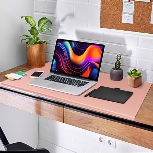 AKOZLIN 35.4"x 18.9" Soft PU Leather Surface Office Desk Mouse Mat Anti-Push Pad with Full Grip Fixation Lip Table Blotter Edge-Locked Protector Pink - Image 7