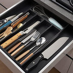 Expandable Bamboo Kitchen Drawer Organizer for Cutlery and Utensils, Adjustable Bamboo Wood Cutlery Tray in Drawer for Flatware and Silverware in Kitchen, (Black) - Image 4