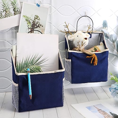 Woanger 12 Pcs Wall Hanging Storage Bag Wall Hanging Organizer Bag Over The Door Closet Basket Containers Bins with Hooks Pockets for Bedroom Bathroom, 15 x 4.3 x 8.7''(Navy Blue) - Image 2