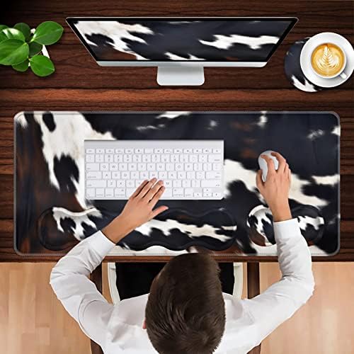 Keyboard Wrist Rest and Mouse Pad with Wrist Support Set Ergonomic Coaster,Memory Foam,Easy Typing Pain Relief,Large XL Desk Mat 31.5"x 11.8",Cute Cowhide Brown Black Cow - Image 4