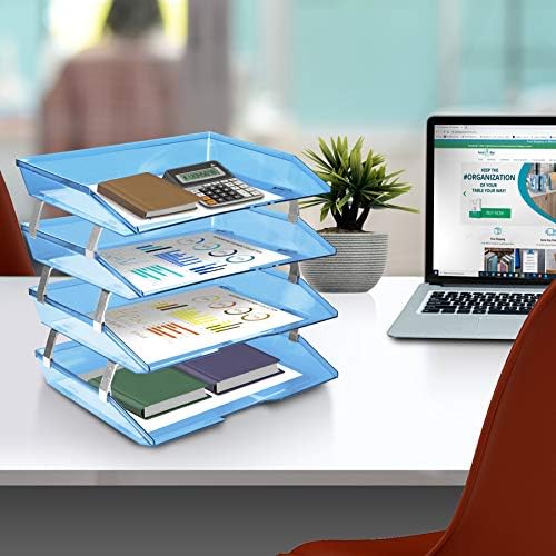 Acrimet Facility 4 Tier Letter Tray Side Load Plastic Desktop File Organizer (Clear Blue Color) - Image 3