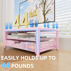 Monitor Stand Riser with Mesh Drawer and 2 Side Pen Holders, Pink Metal Top - Image 6