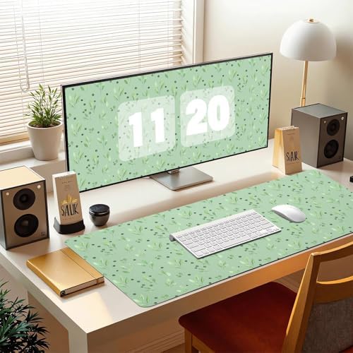 Watercolor Green Leaves Office Desk Mat 31.5" x 15.7" Desktop Mat PU Leather Large Mouse Pad White Mousepad Non-Slip Table Mat for Girls, Women, Home, Work, Computer, and Gaming - Image 7