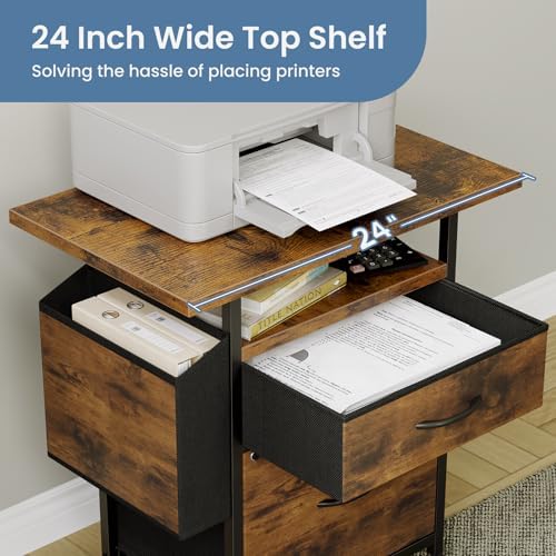 Simple Deluxe 2 Drawer File Cabinet with 24" Extended Desktop, Mobile Filing Cabinet, Rolling File Cabinet with Side Bag, Fabric Drawer, Fits A4/Letter Size, Printer Stand Home Office, Brown - Image 4