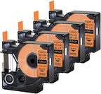 USUPERINK 4 Pack Compatible for Dymo 18434 Black on Orange 9mm 3/8'' x 5.5m 18' Permanent Vinyl Label Tape Work with Rhino Pro 1000 3000 4200 5000 5200 6000 3M PL100 PL150 Industrial Label Makers by USUPERINK