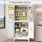 White Kitchen Pantry Storage Cabinet, 75" Metal Storage Cabinet - Image 4