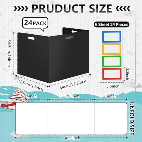 24 Pcs Desk Dividers for Students Plastic Durable and Waterproof Privacy Folders Shields Test Dividers with Classroom Privacy Boards for School Study Teacher Supplies (24pcs Black) - Image 2