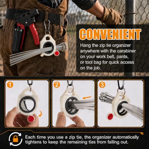 Stainless Steel Cable Tie Gun Set – 500PCS Silver & Black Metal Zip Ties (8/12", 100PCS Each; 16", 50PCS Each) with Scissors, Gloves, Storage Bag for Fence Exhaust Automotive - Image 5
