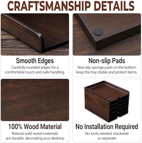 Solid Wood Letter Tray, 6-Tier Pull-Out Paper File & Desk Organizer, Walnut - Image 6