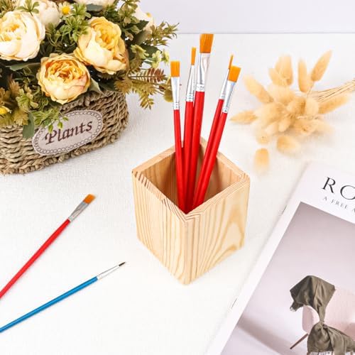 24 Pack Square Unfinished Wooden Pencil Holder, 3 x 3 x 4 Inch Wood Pencil Cup Holder, Wood Crafts Pencil Cup for Desk, Office, DIY Project - Image 4