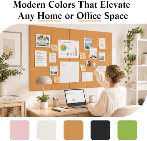 48" x 36" Decorative Bulletin Boards, Large Cork Board Alternative | 50 Pushpins60 Adhesive Tabs, Solid-Tile 12PC Felt Wall Tiles, Cork Boards for Office Push Pin Board Felt Board, Creamy Coffee - Image 4