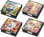4PCS Diamond Art Painting PU Notecard Box DIY Craft Sticky Note Box with 160 Sheets of Paper Sticky Note Holder for Living Room Home Office Decoration for Adults Beginners Desk Organiser(Cat) by Unknown