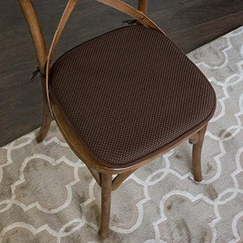 Sweet Home Collection Chair Cushion Memory Foam Pads with Ties Honeycomb Pattern Slip Non Skid Rubber Back Rounded Square 16" x 16" Seat Cover, 6 Pack, Chocolate Brown 6 Pack - Image 2