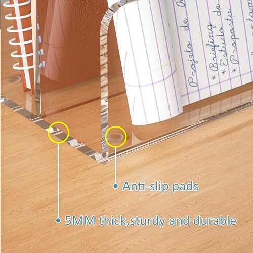 Sezanrpt Acrylic File Holder 4 Compartment, Clear Desk File Organizer, Acrylic Organizer for Books, Phone, Ipad, Envelope, Notebook, Calculator - Image 4