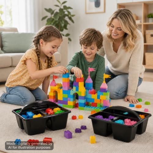6 Pack 4 Compartment Classroom Caddy with Handle, Black - Image 7