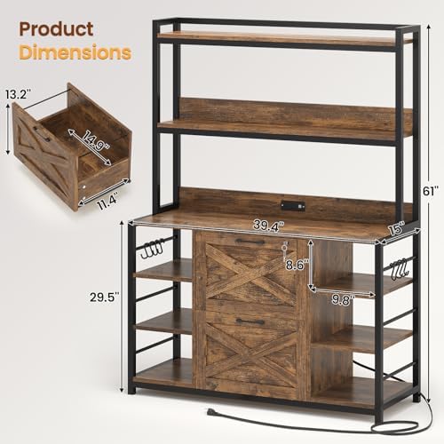 SEDETA File Cabinet, Filing Cabinet fits Legal/Letter/A4 Size, 2 Drawer Filing Cabinets for Home Office with Lock, Power Strip and Open Storage Shelves, Rustic Brown - Image 2